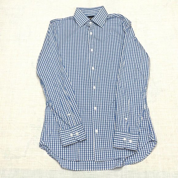 Bonobos Men's Stretch Slim Fit Blue Check Long Sleeve Shirt Size 15 1/2 - Picture 1 of 4